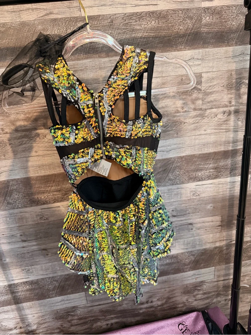 Girls Black Dance Leotard with Yellow Sequin Accents
